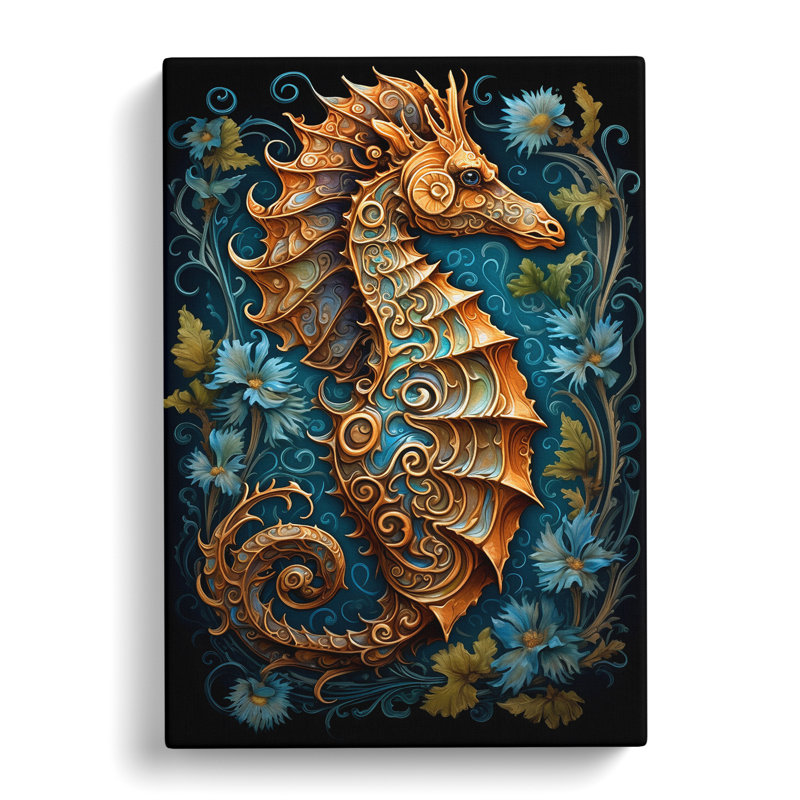 Seahorse Nouveau - Wrapped Canvas Print, 60cm H x 40cm W x 3cm D
