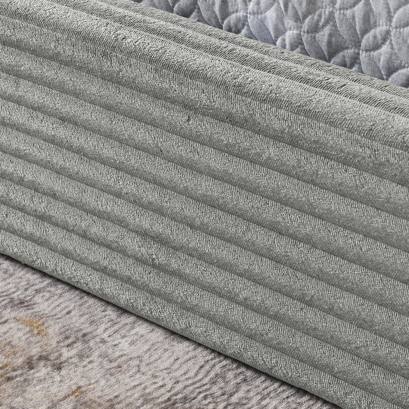 Lit plateforme au sol avec tête de lit courbée décorative et structure en bois massif, Gris foncé