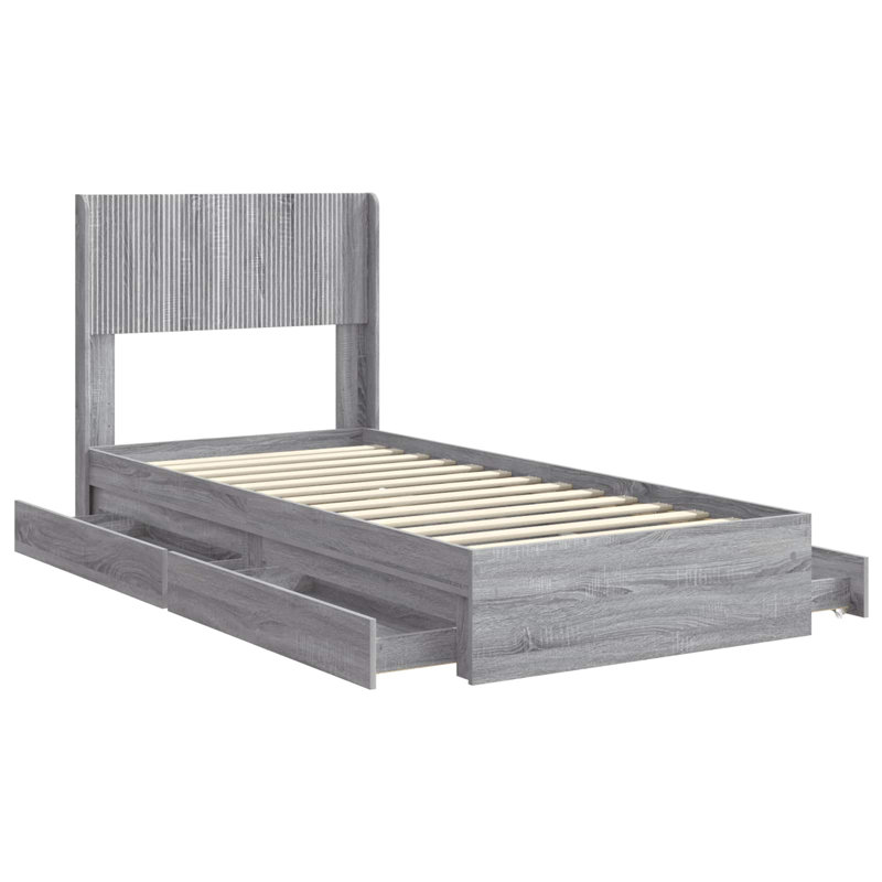Bed Frame, European Single (90 x 200 cm), Grey Sonoma