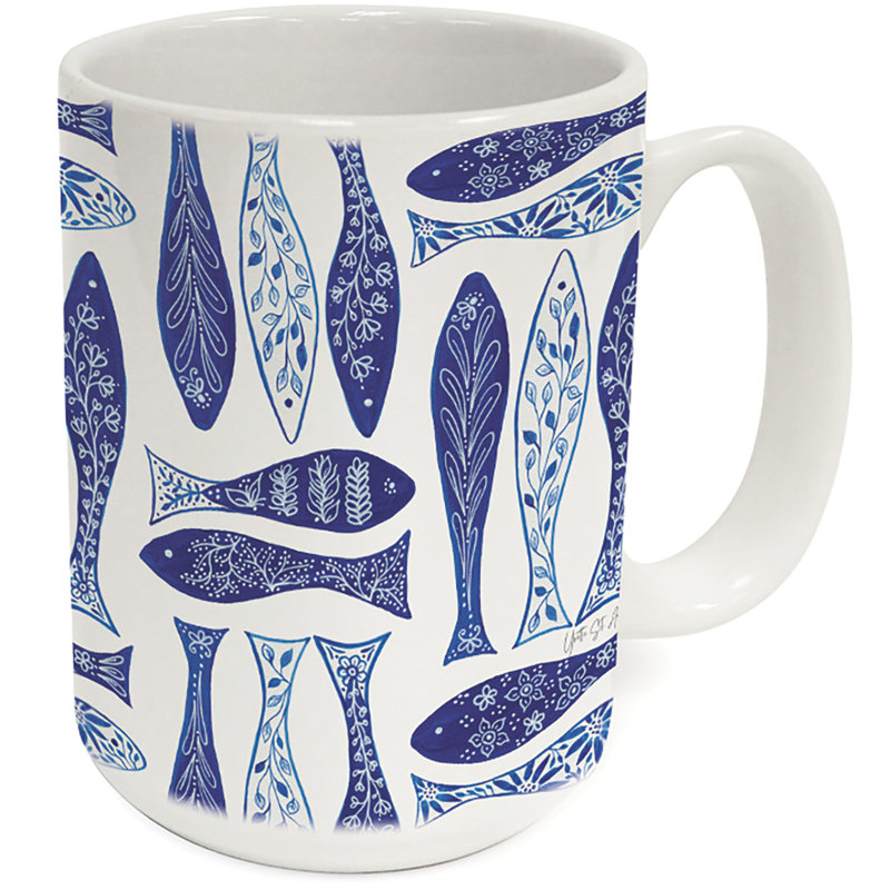 Poissons 15 oz. Highland Home Chinoiserie Tasse décorative en céramique