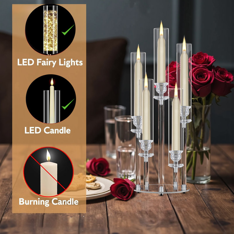 5 Arms Arcylic Candle Holders for Wedding Party Table Decoration,LED Candles excluded, 1