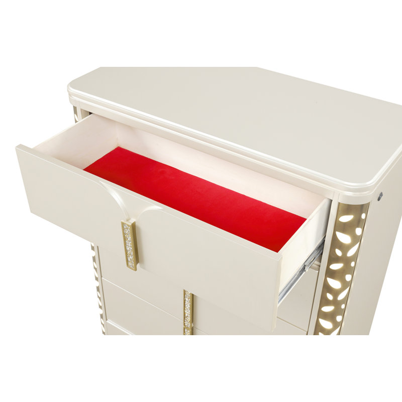 Commode en bois beige de style traditionnel Cendrillon avec accents DEL dorés