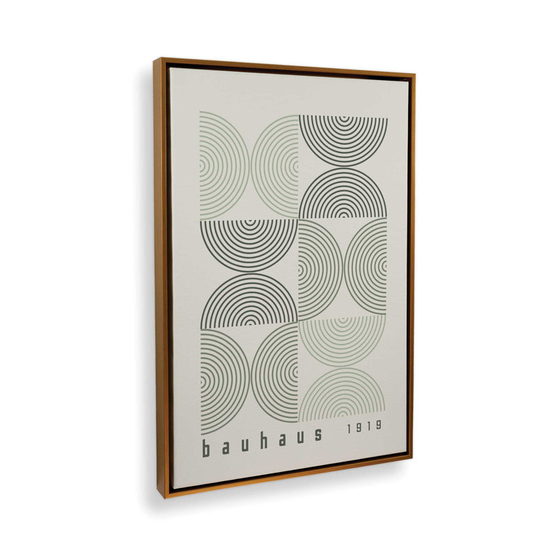 Affiche de composition Bauhaus, Beige/vert, H 36,75 po x l 24,75 po, Cadre flottant or poli
