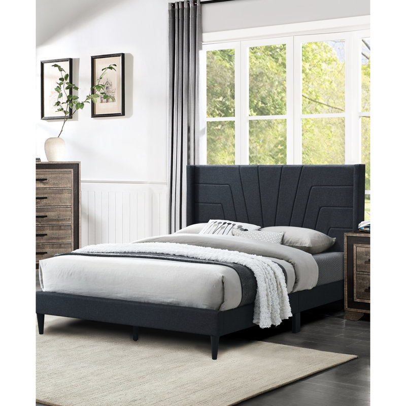 Lit plateforme en tissu de jute gris anthracite, Gris anthracite