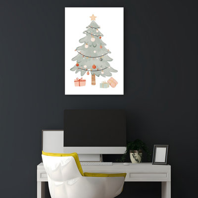 Modern Christmas Tree Presents Minimalist Modern Abstract Christmas Tree Winter Landscape Wall Art Print by Mathieu - Wrapped Canvas Print