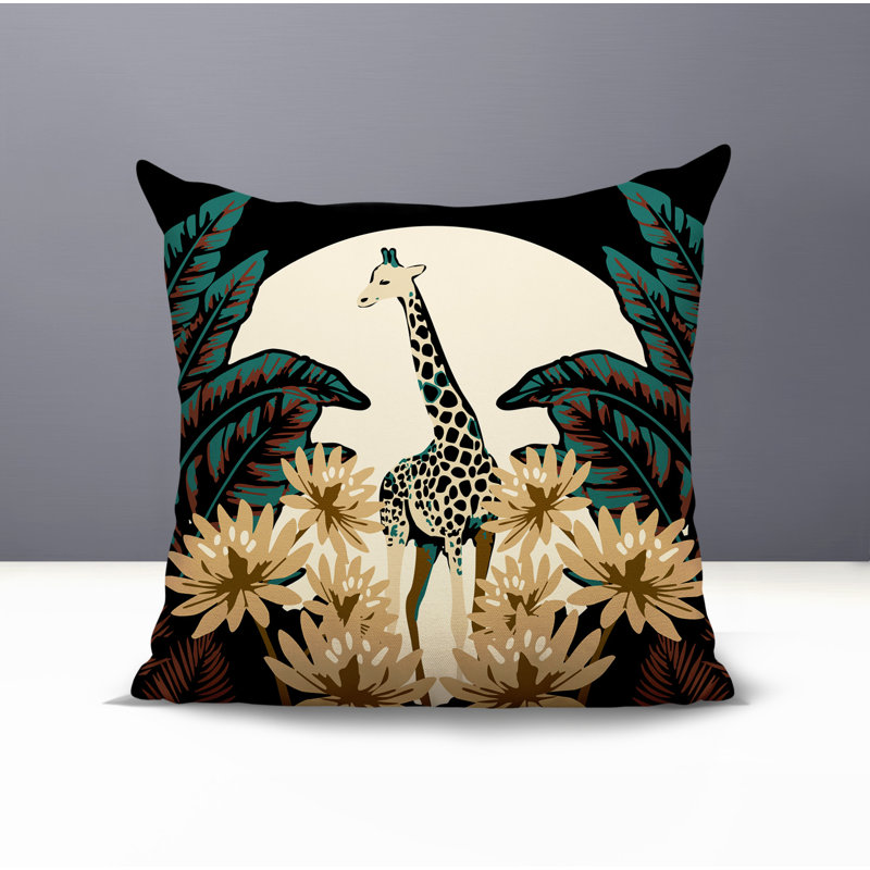Oreiller carré réversible intérieur / extérieur Tobin Giraffe, Carré 17 po, Noir
