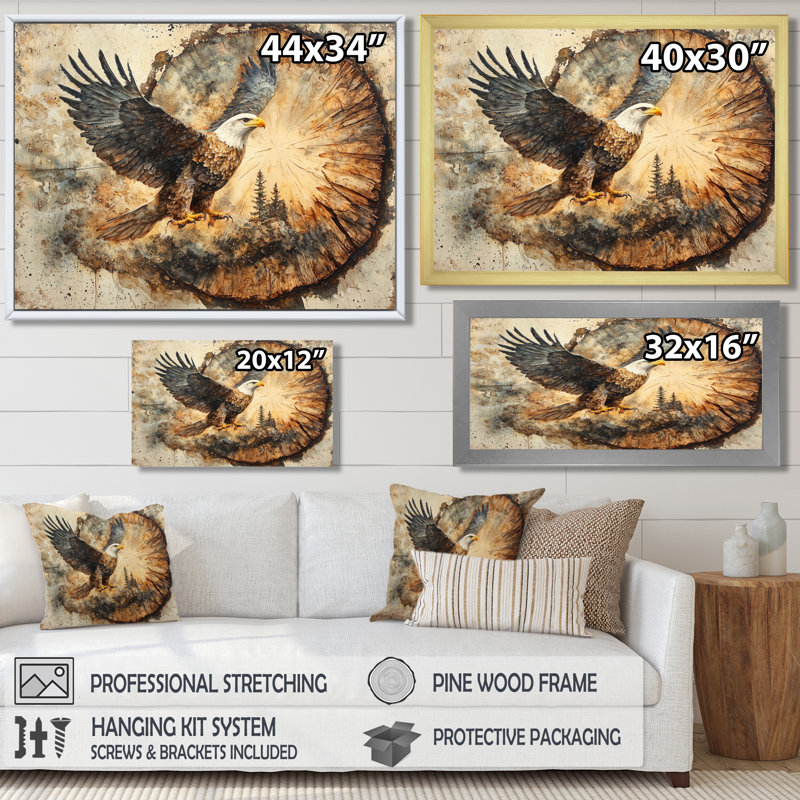 Giyana aigle dans une forêt, échos de la liberté II - aigle, art mural, H 16 po x l 32 po, Impression encadrée flottante