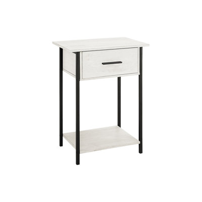 2-Tier Storage Side Table - 24" High, Dark Oak Laminate, Black Metal Handle & Legs (Space-Saving)