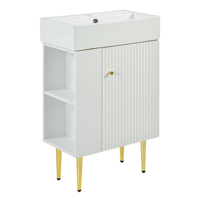 Bathroom Vanity With Ceramic Vessel Single Sink Solid Wood White Bathroom Storge Cabinet, Left Or Right Side Storge -  TOLOYE, YSYJ-BRBL-Y53