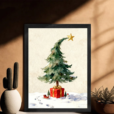 Arbre de Noël noir encadré noir avec cadeaux emballés, impressions encadrées de style rétro