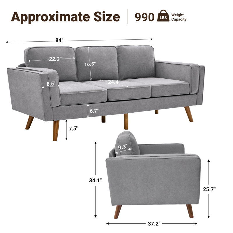 Canapé en chenille 84 po, Gris clair