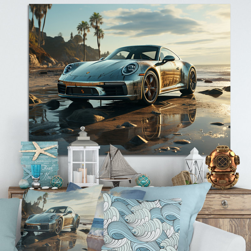 «German Car Beach Phtotography II», reproduction sur toile, Toile tendue, H 24 po x l 32 po x P 1 po