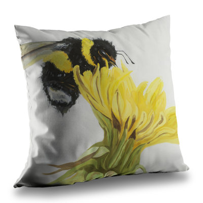 Little bumblebee on a dandelion - Yellow – Throw Pillow Cover Only, Double-Sided Print, Insert Not Included