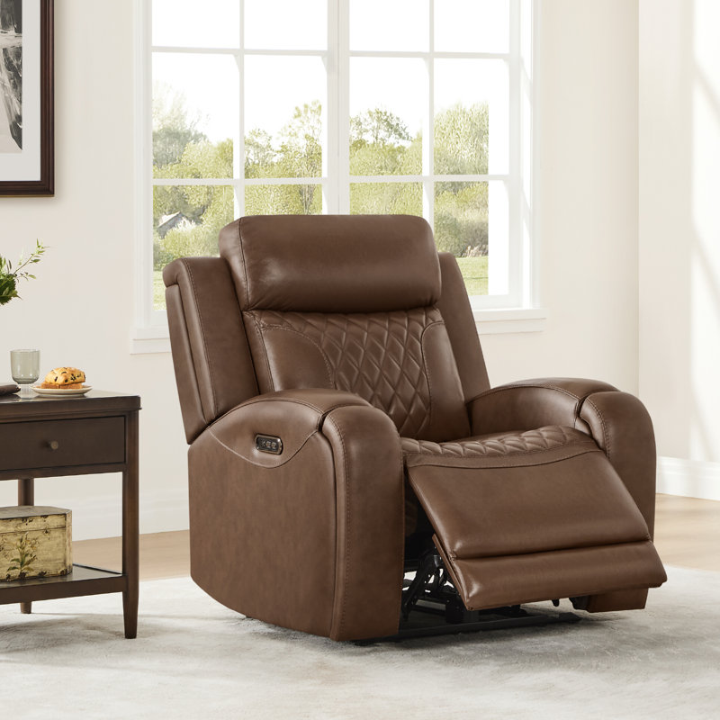 Top Grain Leather Dual-Motor Lay-flat Recliner with Power Headrest, Cafe