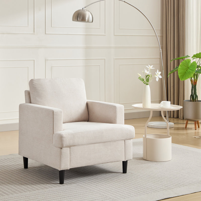 Oversized Cozy Accent Chair with Linen Upholstery and Thick Cushion, Mid-Century Modern Lounge Armchair, Beige