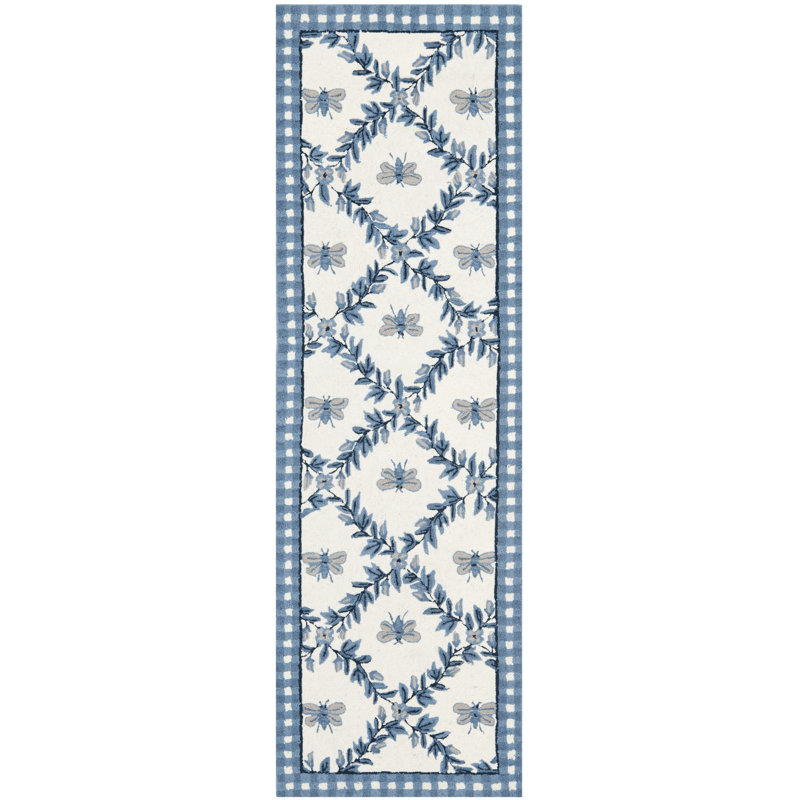 Kinchen Hand Hooked Wool Floral Rug, Runner 2'6" x 12'