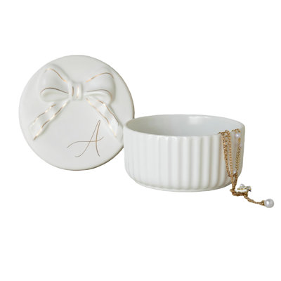 Boîte à bijoux monogramme, boîte à bijoux en céramique avec couvercle et nœud décoratif pour anneaux et accessoires