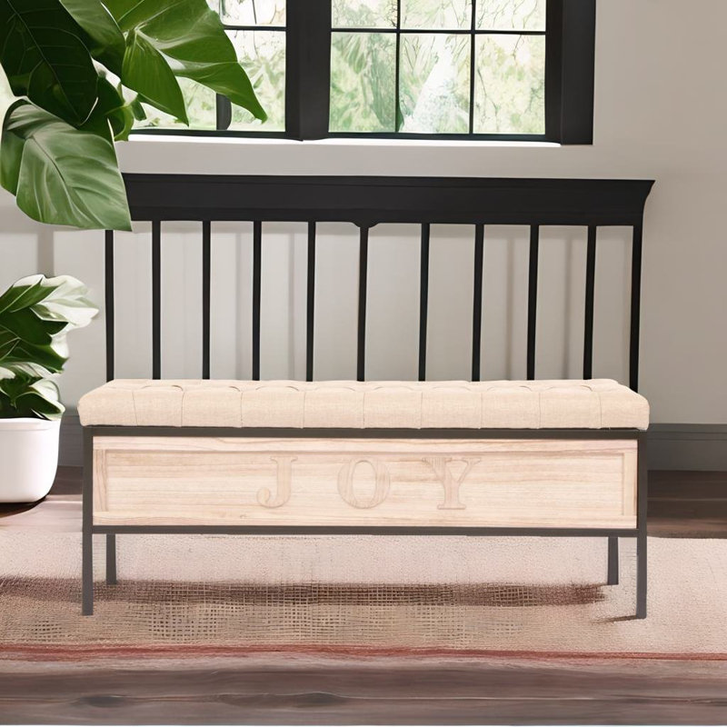 Jerryl Upholstered Storage Bench, Light Yellow