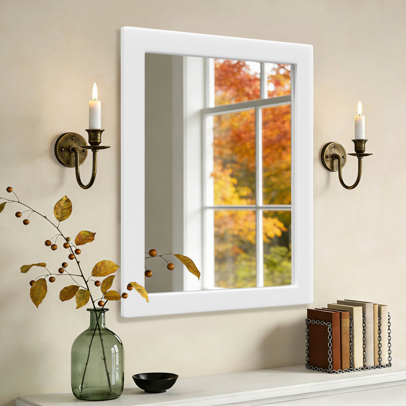 Wooden Frame Flat Mirror, 40" x 30", White