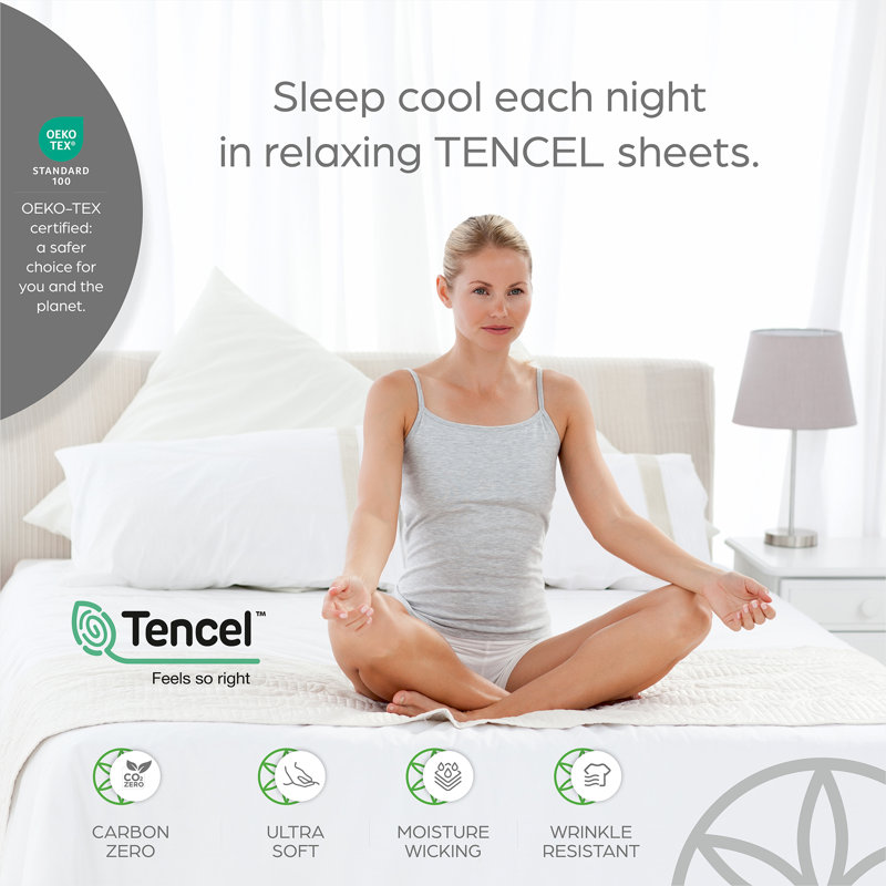 GAIAM Relax 300-Thread Count TENCEL Soft 4pc Sheet Set, White, King Sheet Set with 2 Pillowcases