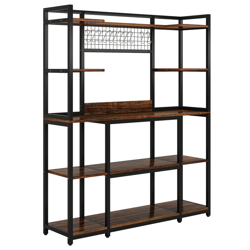 Grand support de boulanger de 55 po avec rehausse - étagère de rangement de cuisine industrielle à 5 niveaux avec crochets et support pour micro-ondes