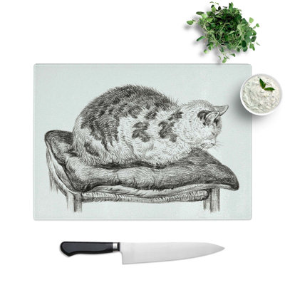 Tempered Glass Cat upon a Cushion Chopping Board