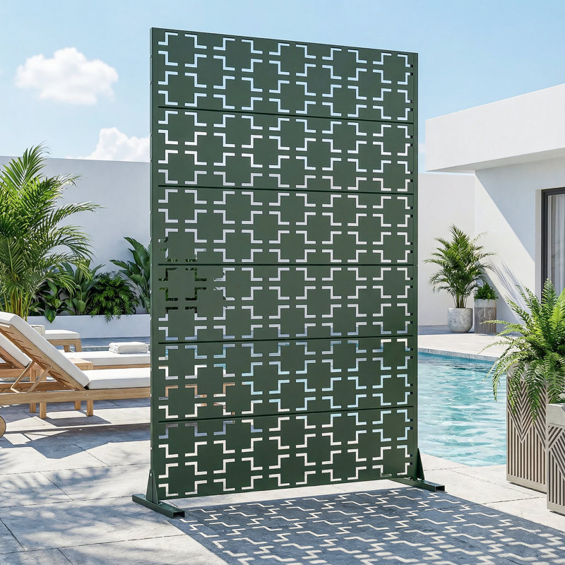 Panneau de clôture d'intimité en métal avec motif élégant, Vert foncé, H 72 po x l 47 po x P 16 po