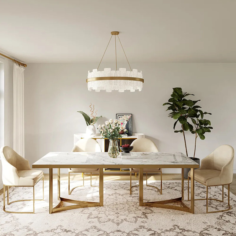 Modern White Faux Marble Dining Table with Double Pedestals Base Pre-Assembly, 29.53"H x 55.12"L x 31.5"W