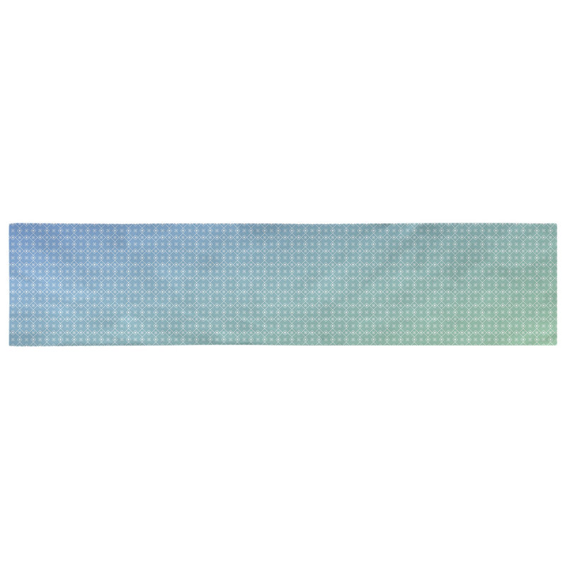 Chemin de table Avicia, 72 po x 16 po, Vert / Bleu, Coton
