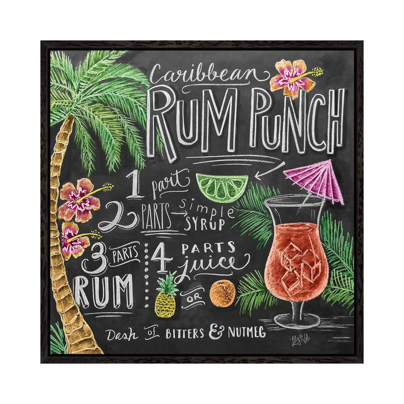 Rum Punch Recipe - Print on Canvas, Black Floater Framed, 45.72cm H x 45.72cm W x 3.81cm D