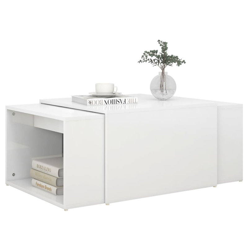 Goda Extendable Block Coffee Table with Storage, High Gloss White