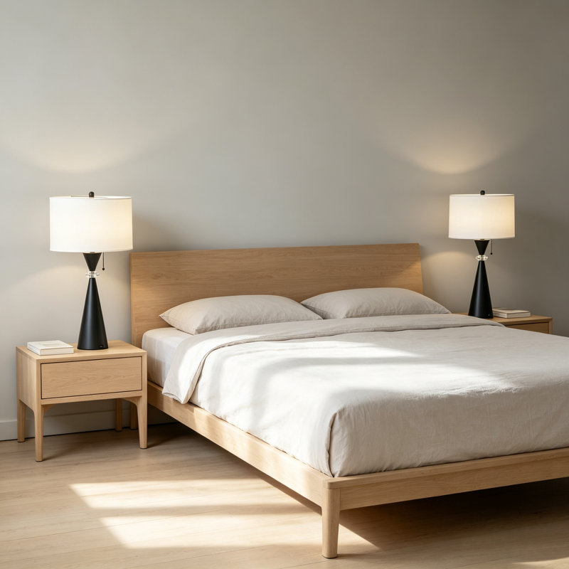 Ensemble de 28 lampes de chevet modernes 28 pouces avec base en forme de sablier en métal noir et abat-jour tambour en lin blanc avec chaînette de port USB intégrée E26 douille pour tables de bout de salon