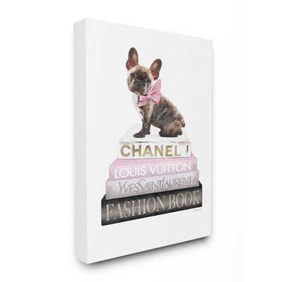 " Pink Bow Dog Gold Black Bookstack Glam Fashion Pet Design " by Amanda Greenwood