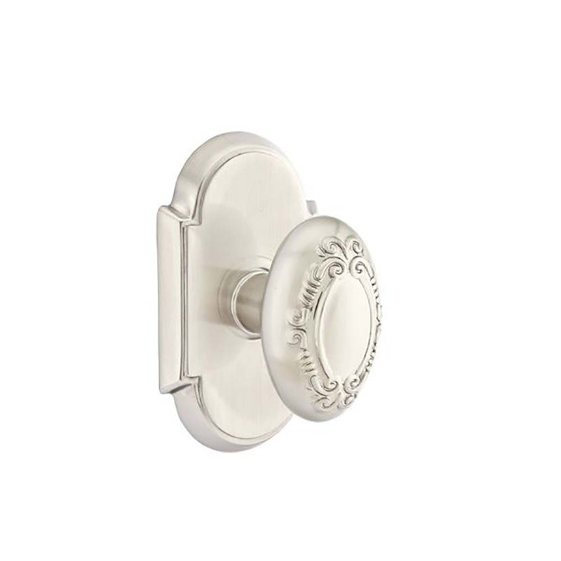 Ensemble de boutons de passage Emtek avec rosette # 8 et bouton Victoria, Nickel satiné