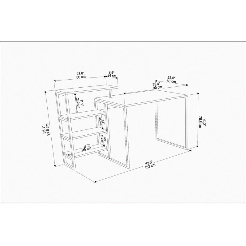 Amarah 133cm W Rectangular Computer Desk, White Marble Effect
