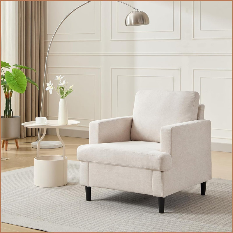 Upholstered Fabric Club Chair, Beige