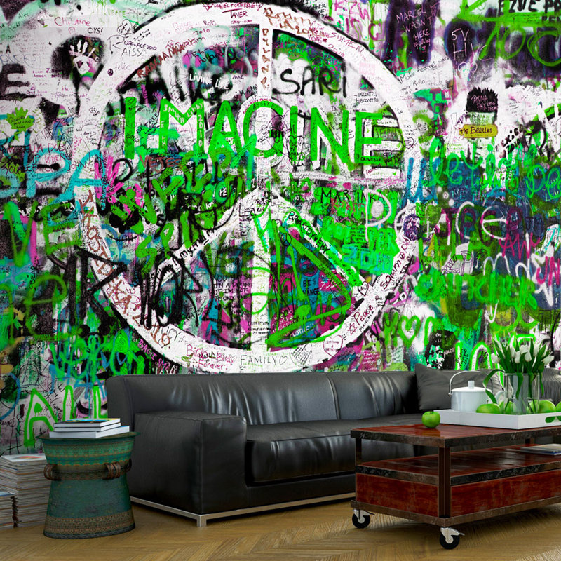 Murale Fredine non collée - Peace Street Art, Vert/blanc, L 77,2 po x L 4,59 po