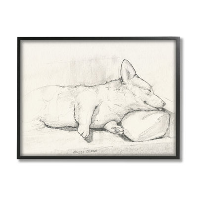 " Corgi Dog Lolling Tongue Graphite Pencil Sketch " Print