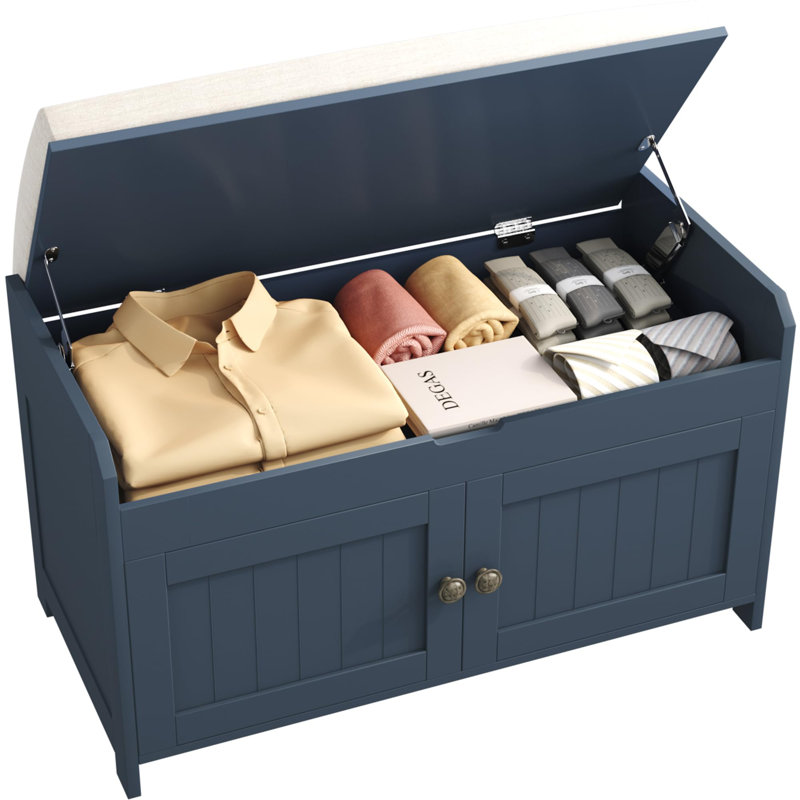 Shoe Storage Bench with Lift Top Storage, Blue