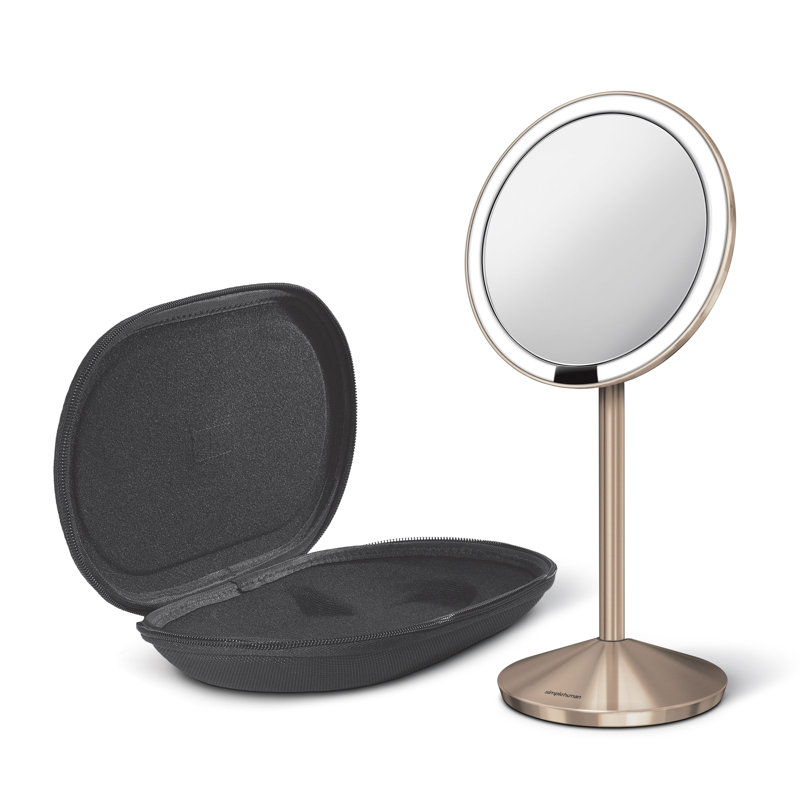 Simplehuman Round Sensor Makeup Mirror Fold, 10x Magnified, Rose Gold Steel