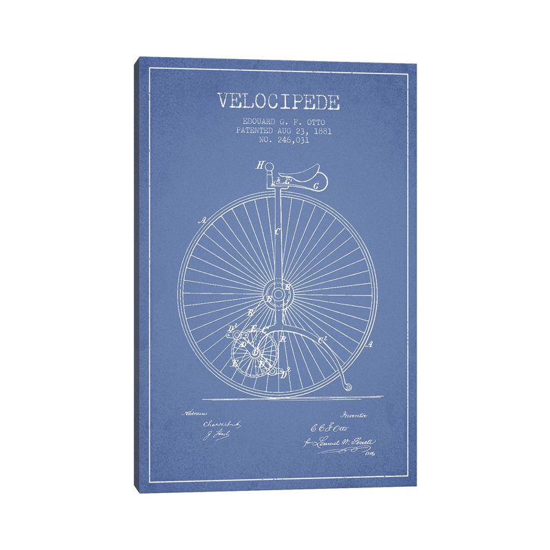 Edouard G.F. Otto Velocipede Patent Sketch (Light Blue) II 1 Piece Wrapped Canvas Wall Art