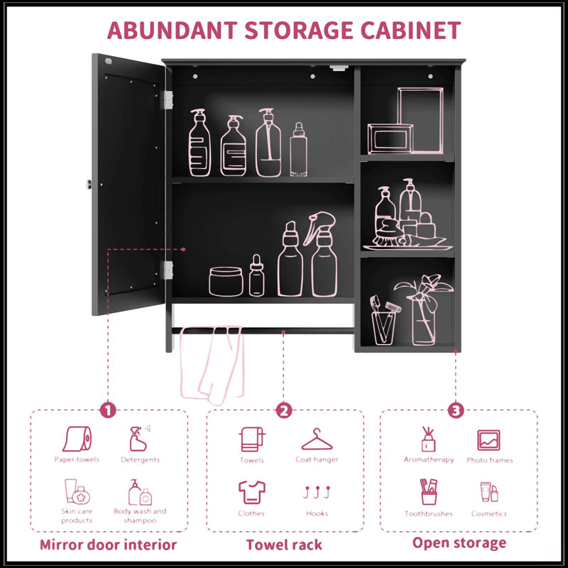 Armoire de rangement murale pour salle de bain, Noir