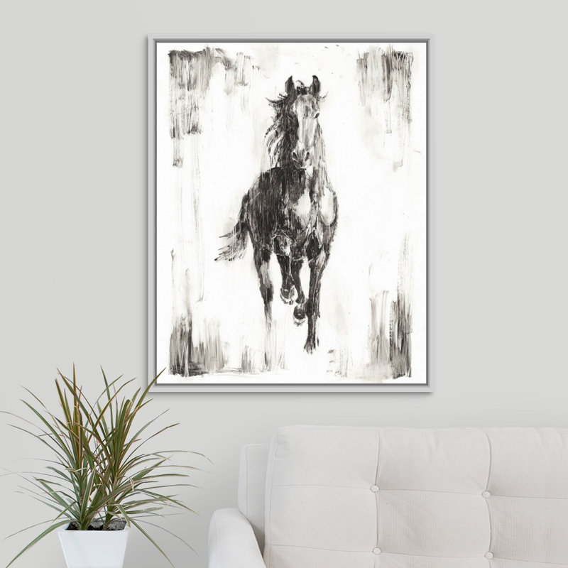 « rustique black stallion i », peinture sur toile, H 15,7 po x l 12,7 po x P 1,75 po, Cadre flottant blanc
