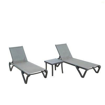 Patio Chaise Lounge Chair Set Of 3,Outdoor Aluminum Polypropylene Sunbathing Chair With 5 Adjustable Position,Side Table For Beach,Yard,Balcony,Poolside(Grey,2 Lounge Chair+1 Table)