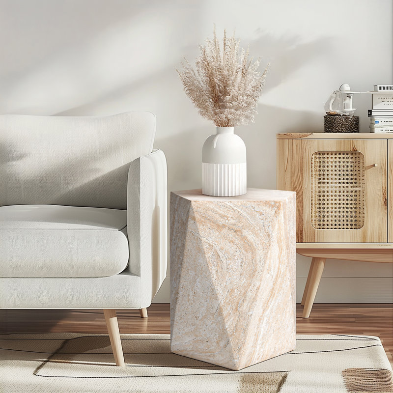 Travertine Stone Finish MgO Side Accent Table
