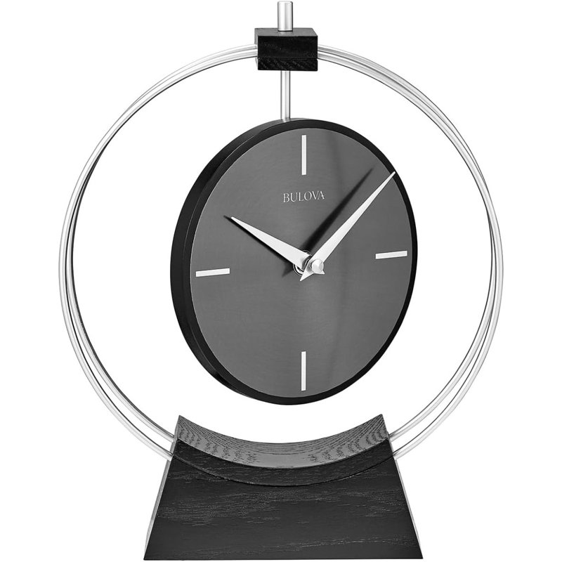 Silver and Black Quartz Modern Tabletop Mantel Clock