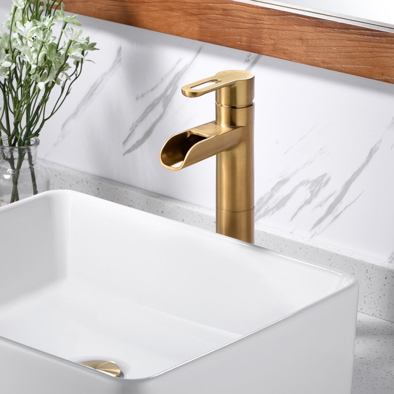 Vessel Sink Bathroom Faucet with Drain Assembly, Brushed Gold