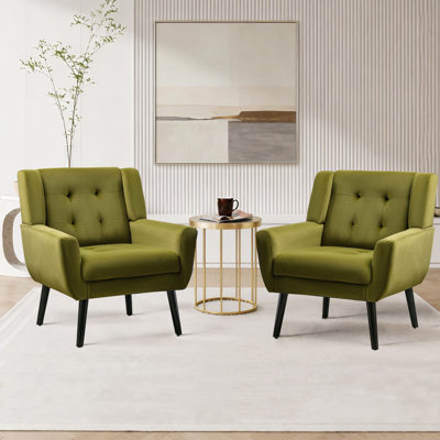 Tufted Upholstered Wide Back Armchair（Set of 2）