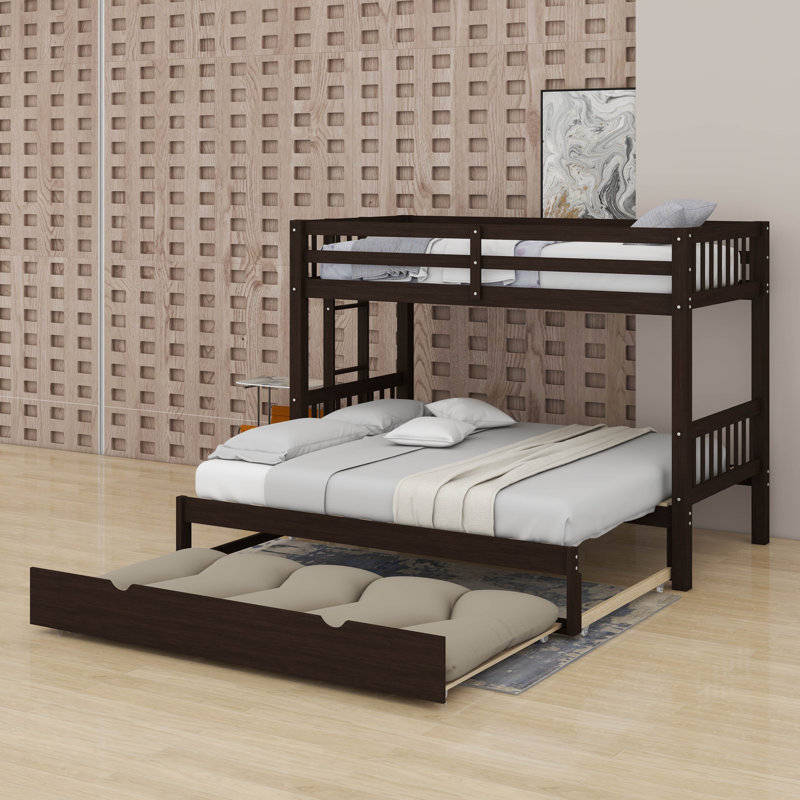 Twin Over Twin Pull-Out Bunk Bed With Trundle, Espresso