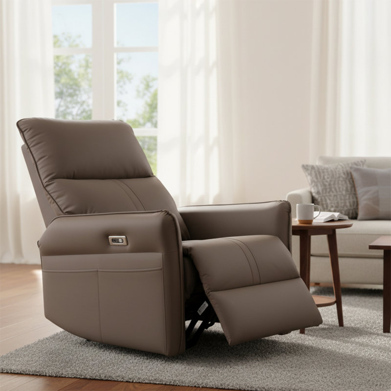 Classic Power Upholstered Recliner Chair with Glider Rocking Swivel Base and USB Ports, Brown